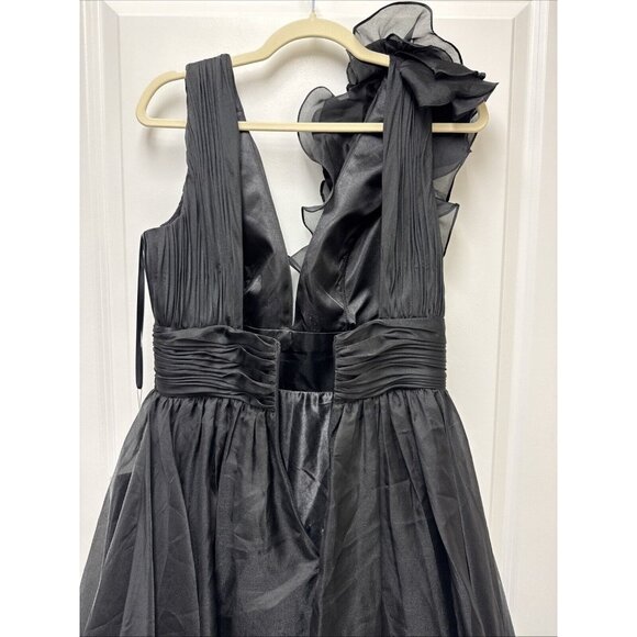 Mac Duggal Size 8 Black 48856 RUFFLE SHOULDER V-NECK CHIFFON GOWN Prom Dress New - Picture 8 of 10